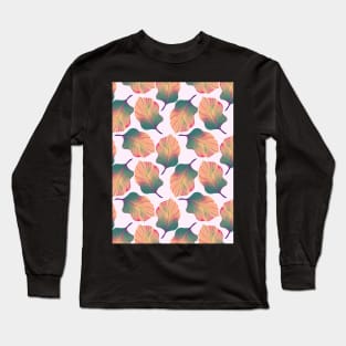 Tropical Leaves Pattern in Salmon & Green Long Sleeve T-Shirt